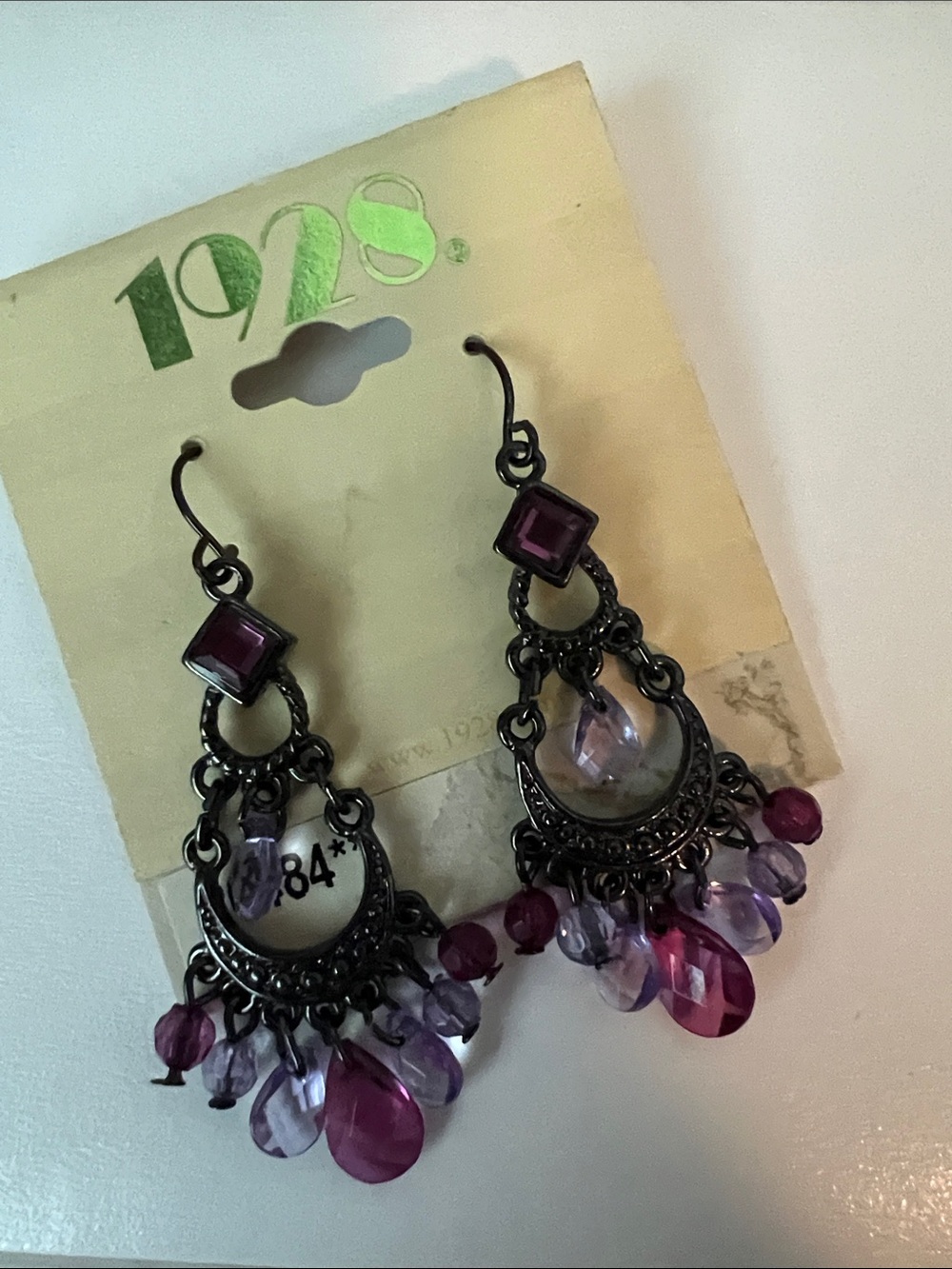 1928 Amethyst and Magenta Teardrop Dangle chandelier Earrings